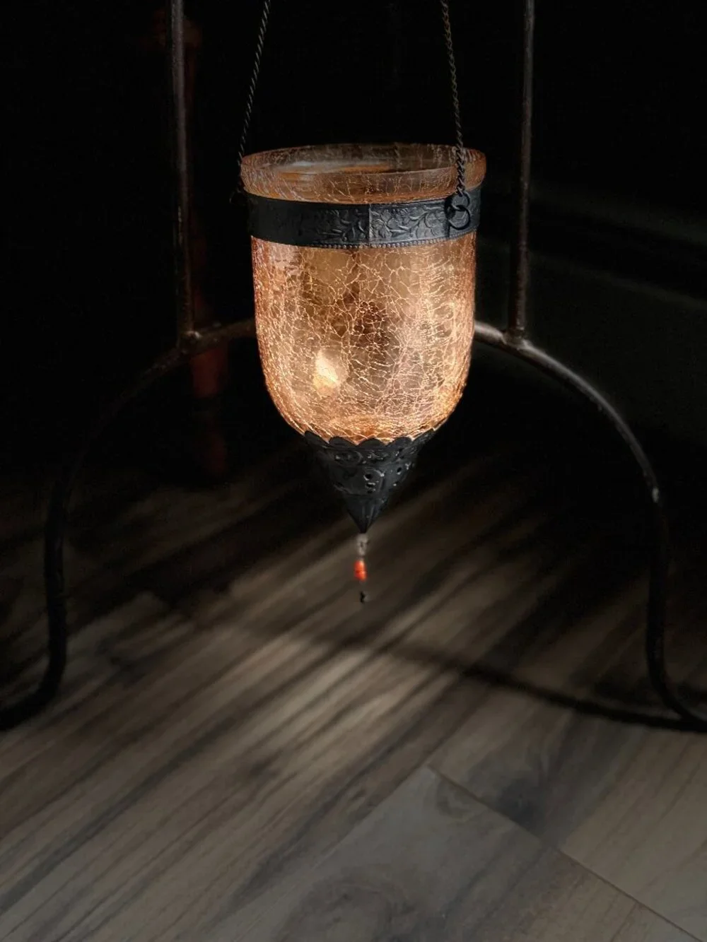 Turkish Moroccan Style Orange Crackle Glass Candle Holder Lantern